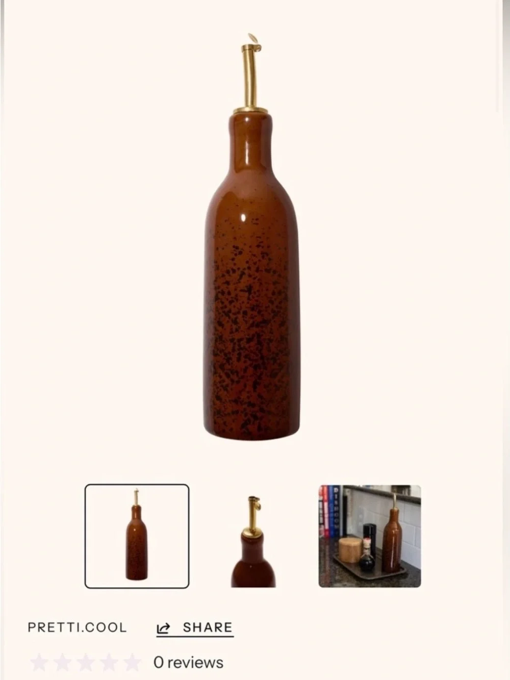 Brown Speckled Ceramic Olive Oil Bottle with Brass Pourer